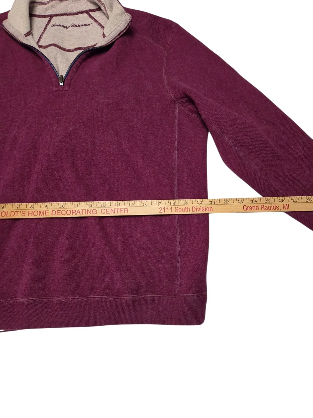 Tommy Bahama Men's Half-Zip Sweatshirt in Berry with Cream Trim